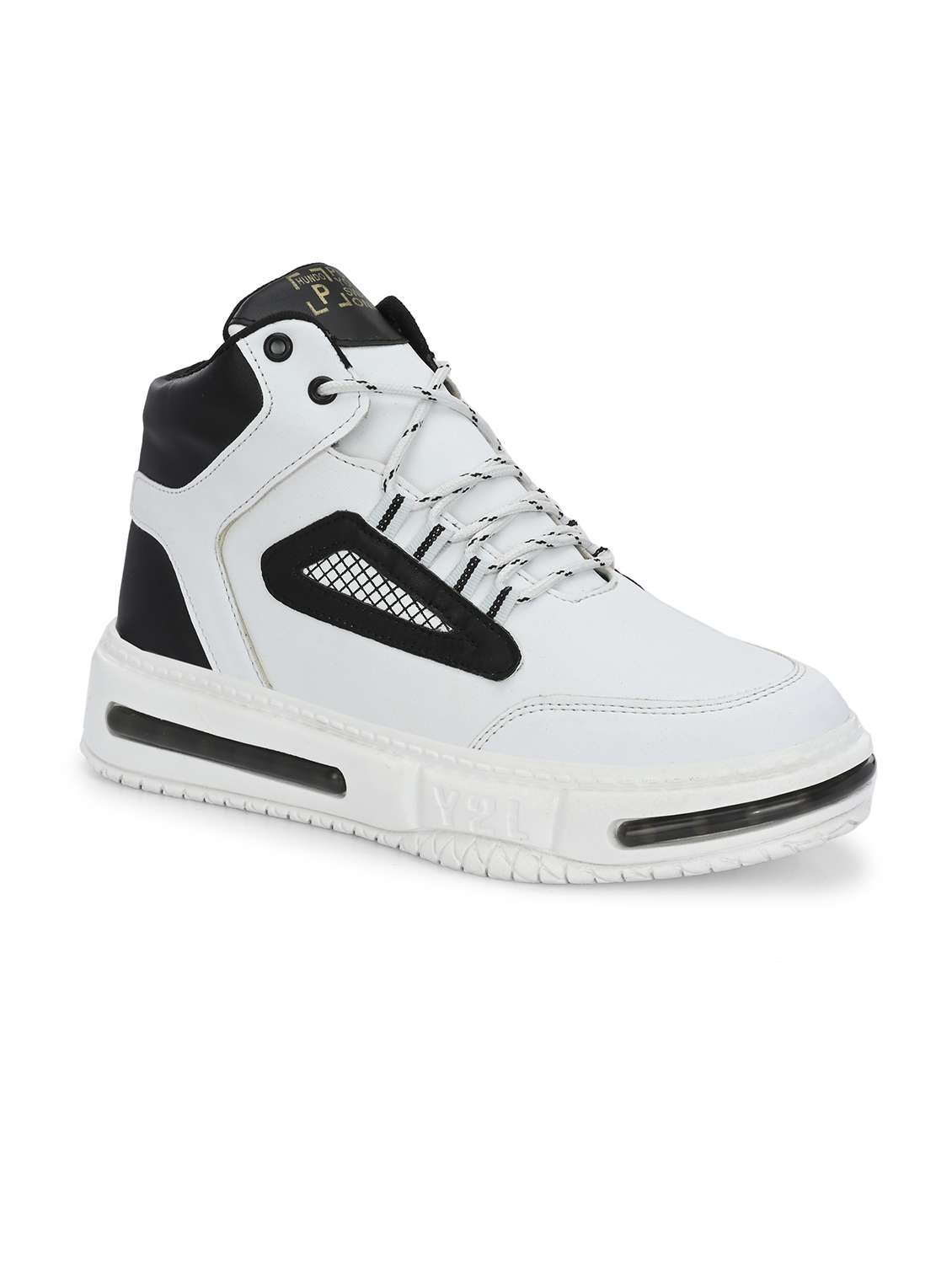 white synthetic lace up sneakers
