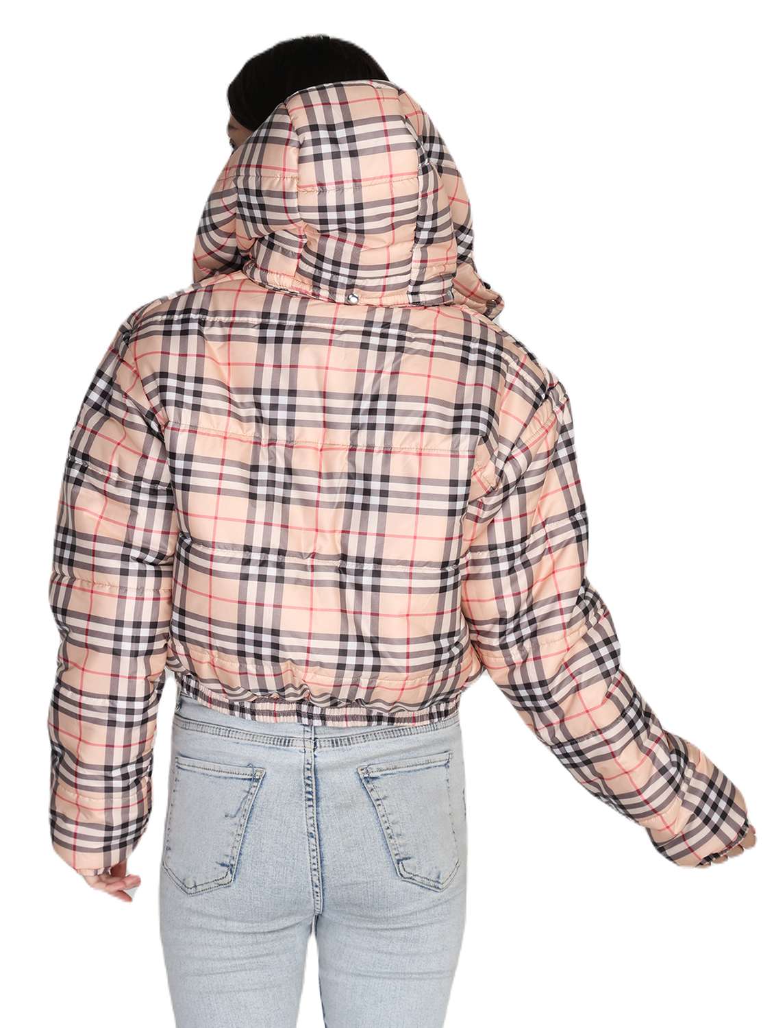 women checkered hooded quilted jacket - 21081249 - Standard Image - 3