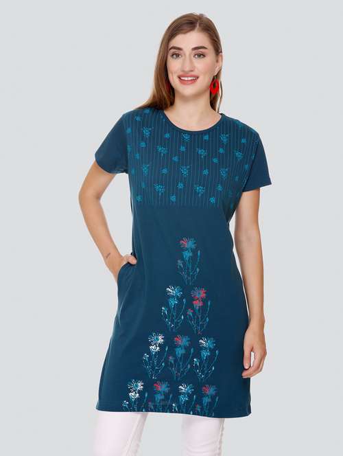 women blue floral printed kurta - 21081594 -  Standard Image - 0