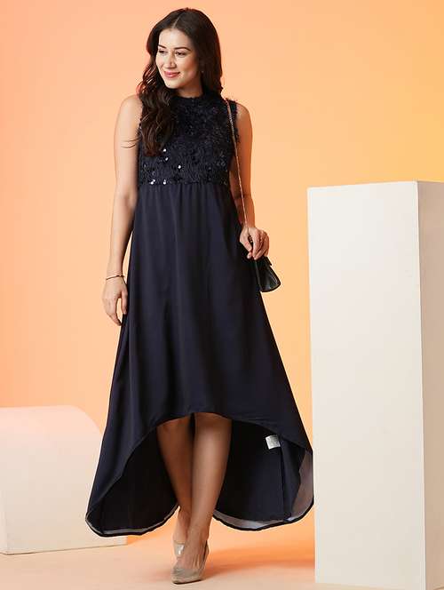 blue asymmetric midi dress Asymmetric Midi Dress With Belt & Long Sleeves
