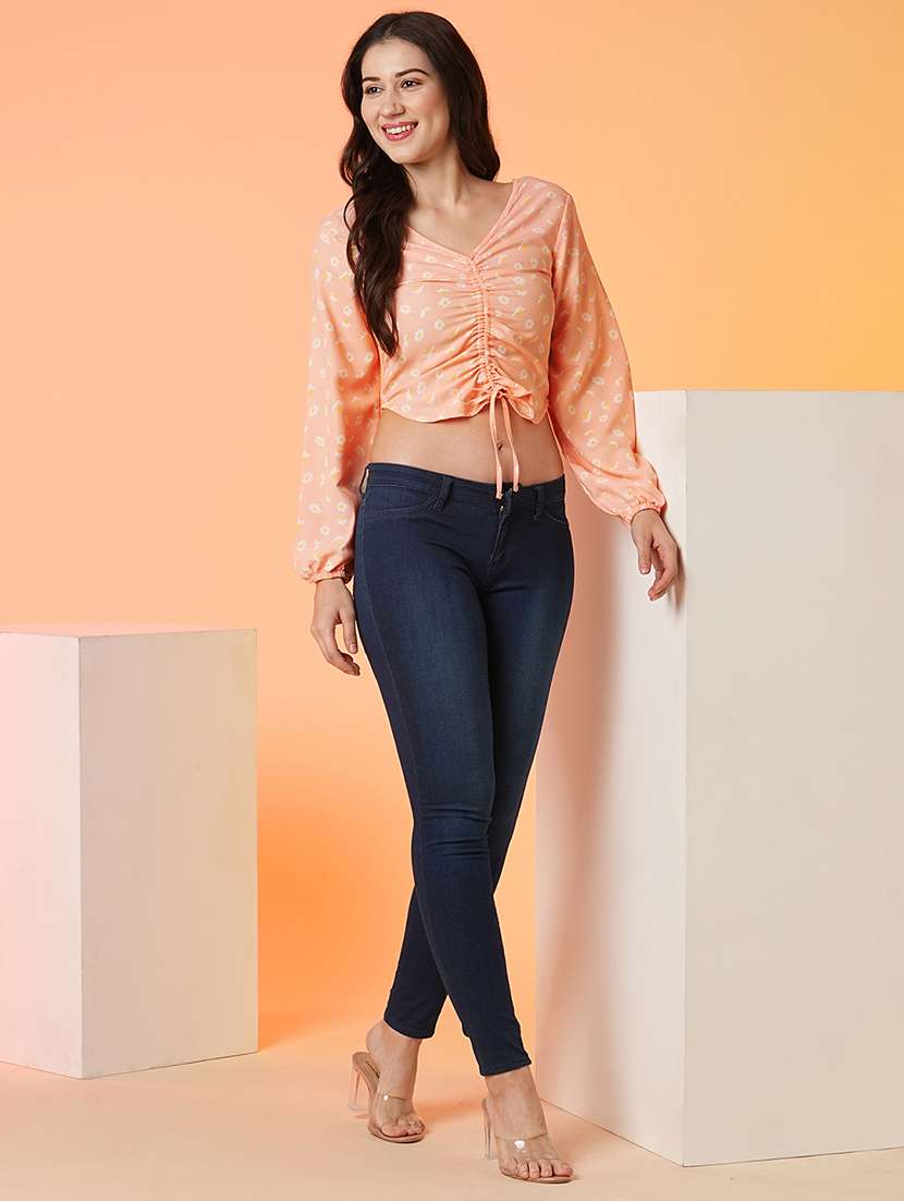women peach floral printed detailed casual top - 21081726 -  Standard Image - 3