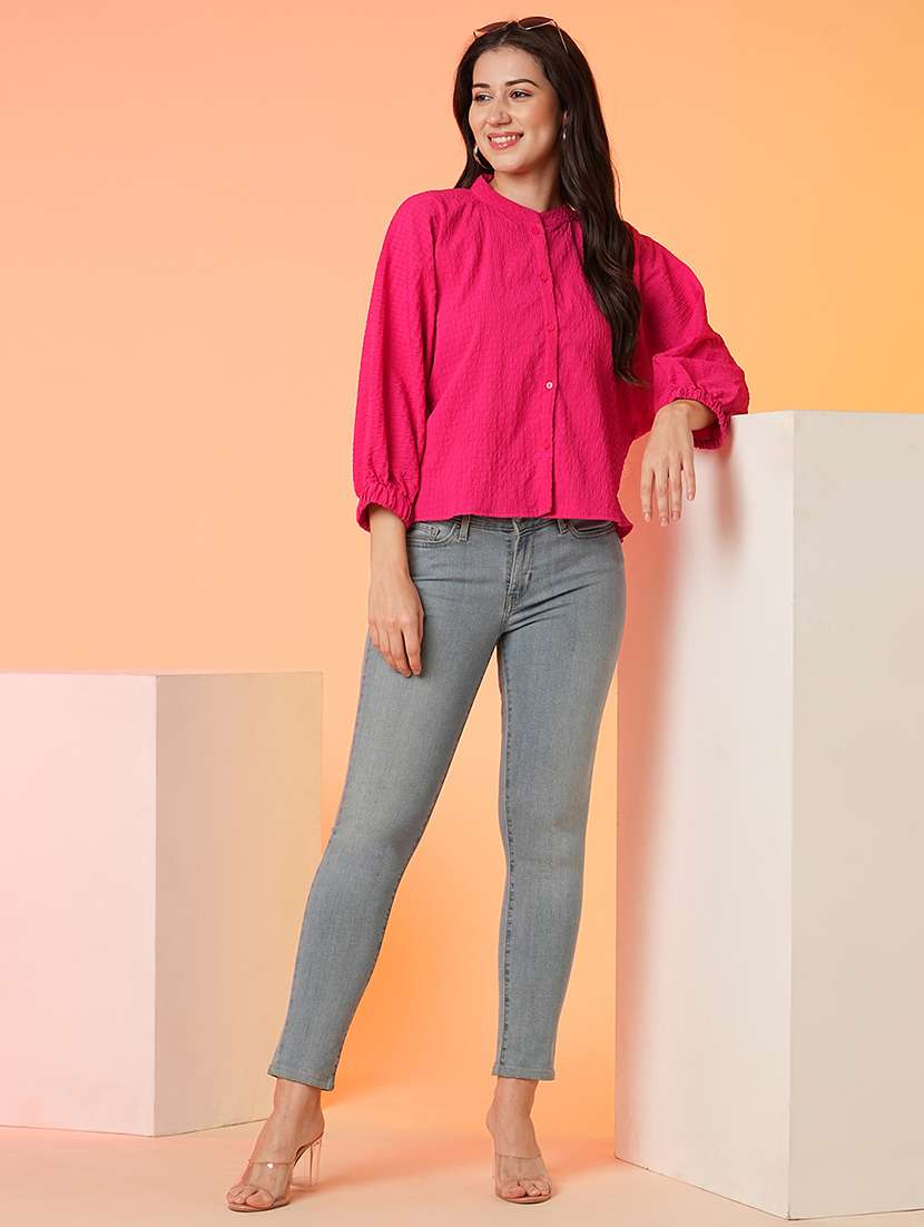 globus women fuchsia mandarin collar batwing sleeves structured shirt style top - 21081734 -  Standard Image - 3