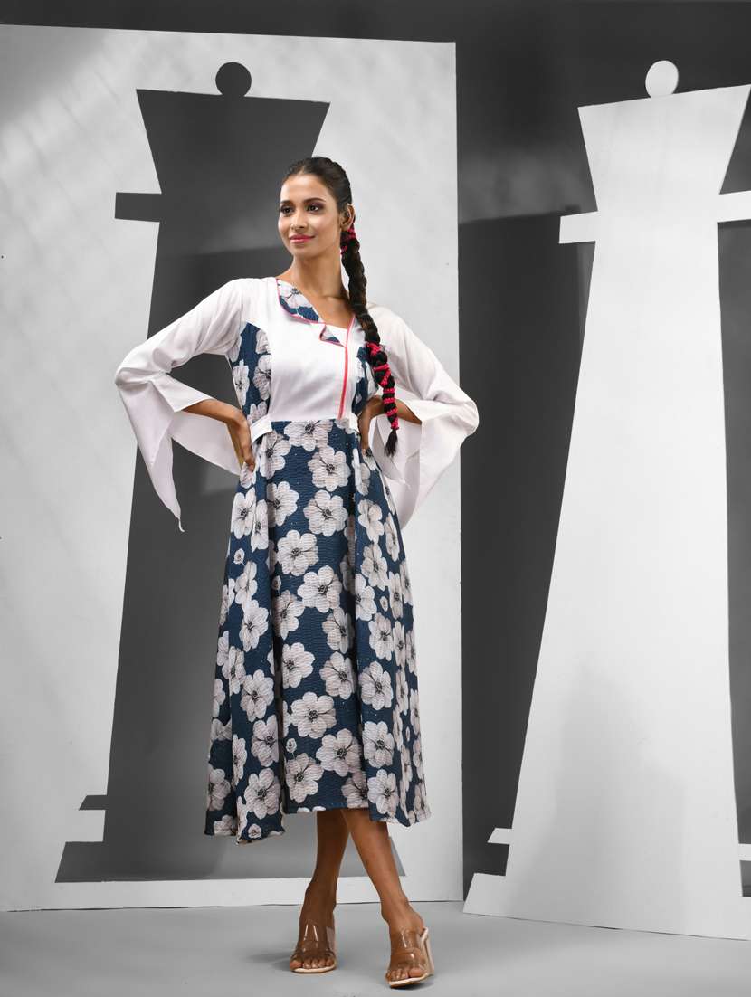 women blue floral printed fit & flare ethnic dress - 21081741 -  Standard Image - 3