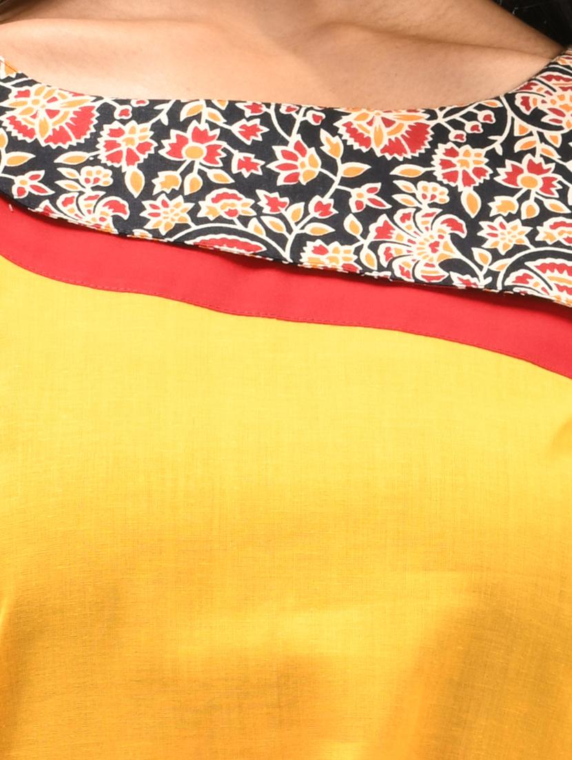 women yellow three quarter sleeves a-line kurta - 21081775 - Standard Image - 5