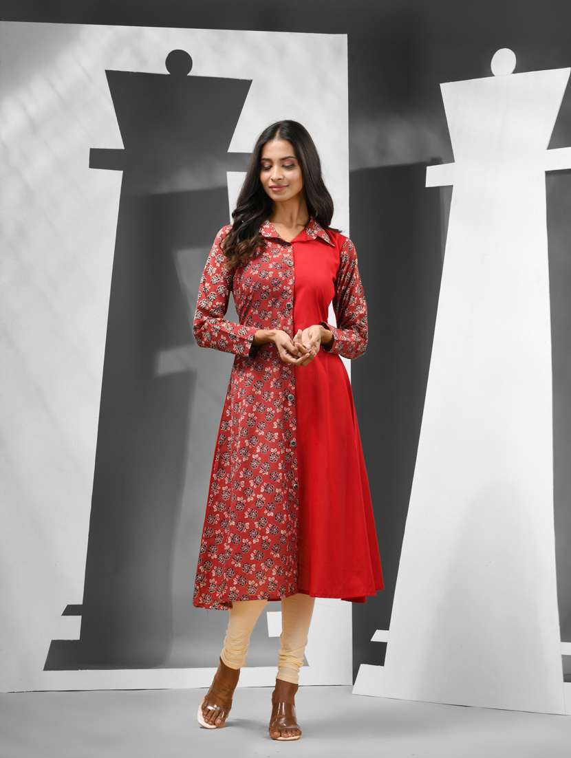 women floral printed cotton a-line kurta - 21081791 -  Standard Image - 3