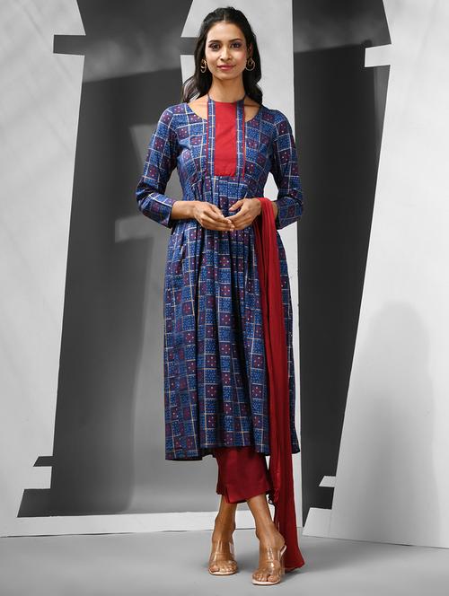 blue cotton flared kurta - 21081811 - Standard Image - 0