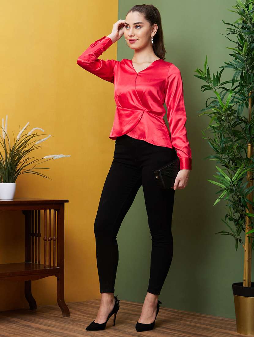 women solid mock wrap top - 21081843 -  Standard Image - 3