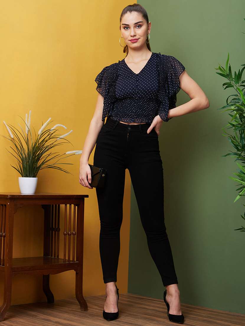 women navy blue printed casual top - 21081847 -  Standard Image - 3