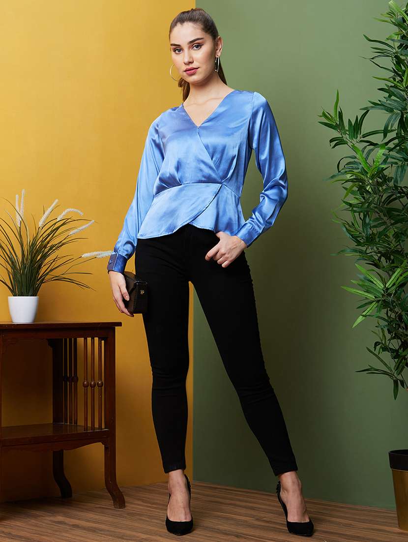 blue satin wrap top - 21081848 -  Standard Image - 3