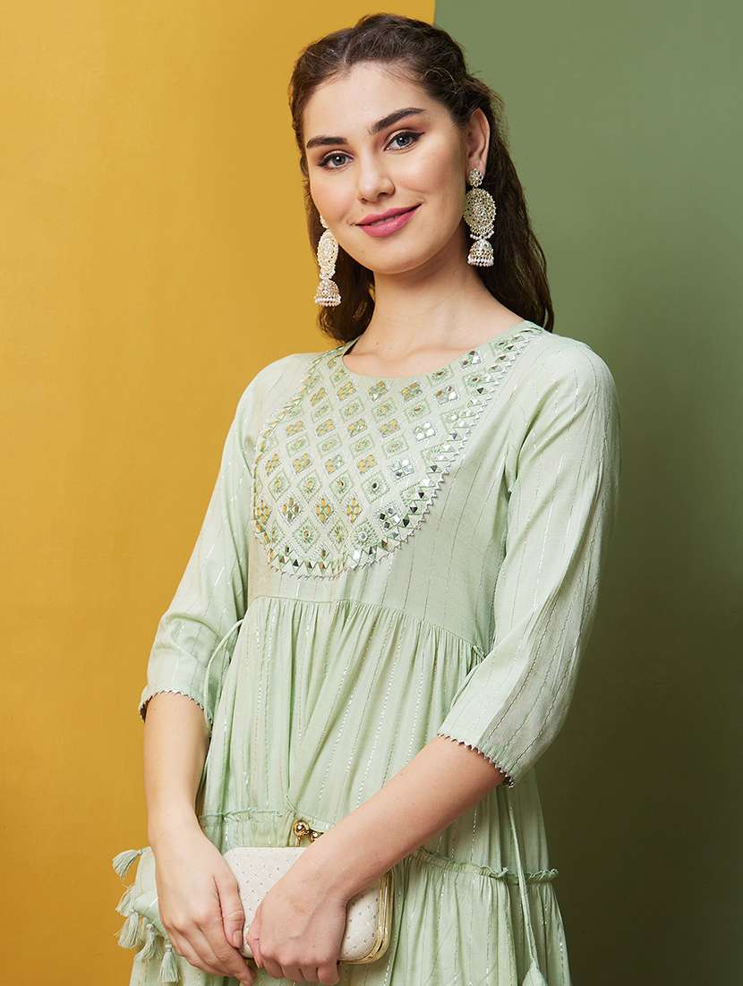 women round neck neck tiered kurta - 21081862 -  Standard Image - 3
