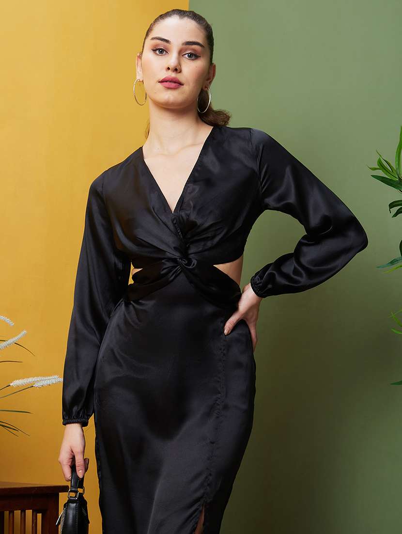 women solid black detailed midi dress - 21082059 -  Standard Image - 3