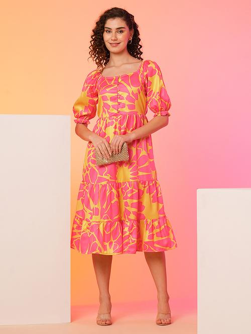 pink polyester fit & flare dress - 21082092 - Standard Image - 0