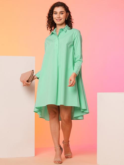 green cotton high low shirt dress - 21082094 -  Standard Image - 0