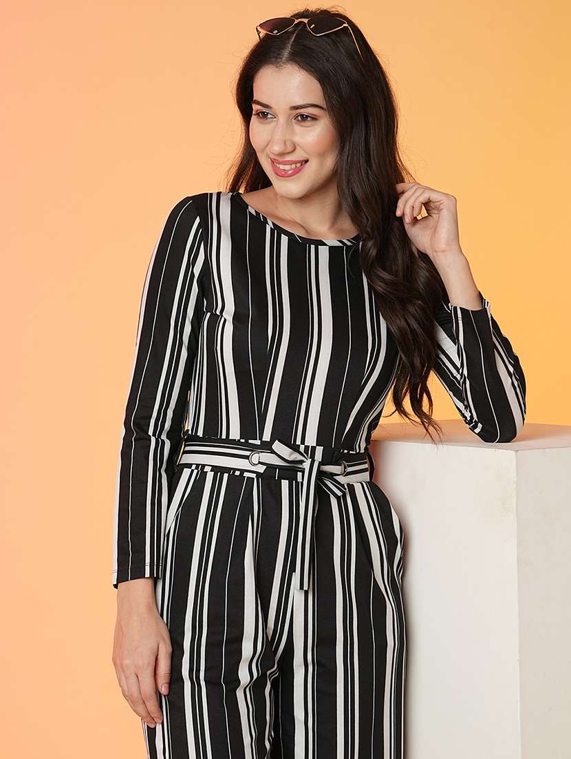 women black striped full leg jumpsuit - 21082117 -  Standard Image - 3