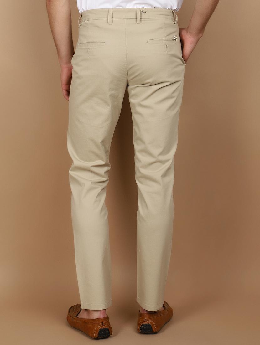 beige cotton flat front casual trousers - 21082156 - Standard Image - 3