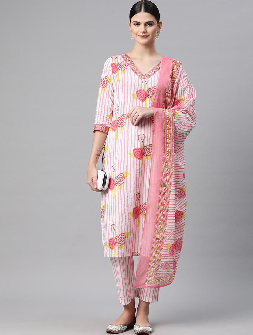 women three quarter sleeve kurta pant with dupatta set - 21082612 -  Zoom Image - 0