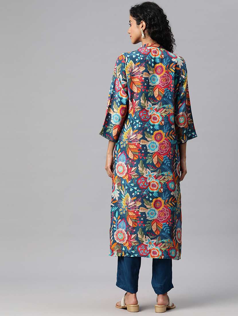 women three quarter sleeve kurta pant set - 21082619 -  Standard Image - 3