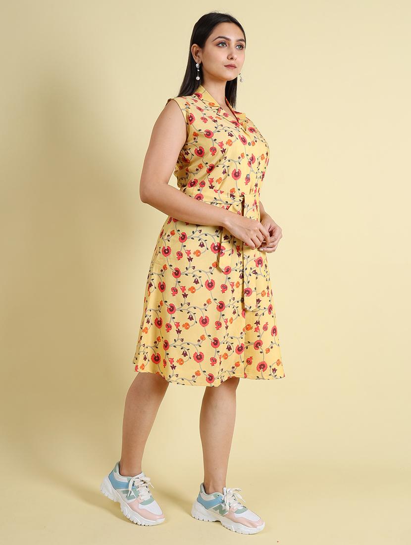 yellow silk blend a-line dress - 21083024 - Standard Image - 3