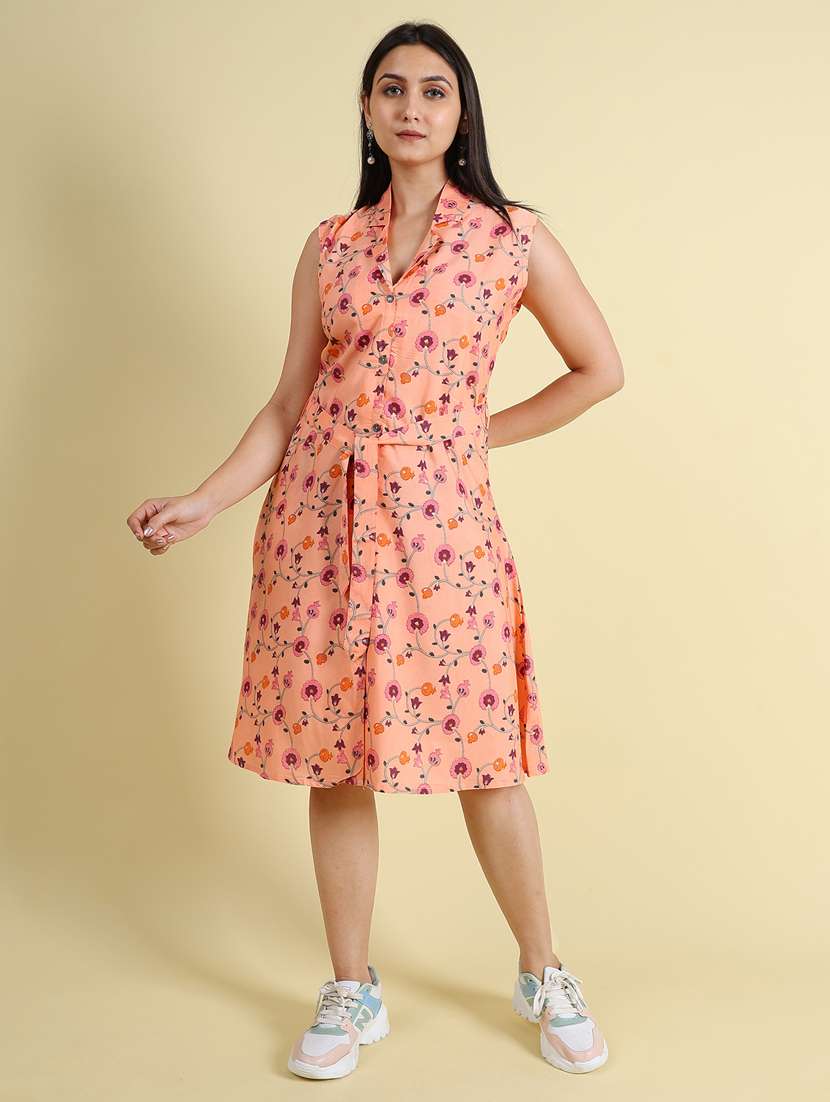 orange silk blend a-line dress - 21083025 -  Zoom Image - 0