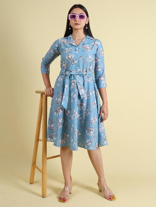 light blue linen fit & flare dress - 21083035 -  Standard Image - 0