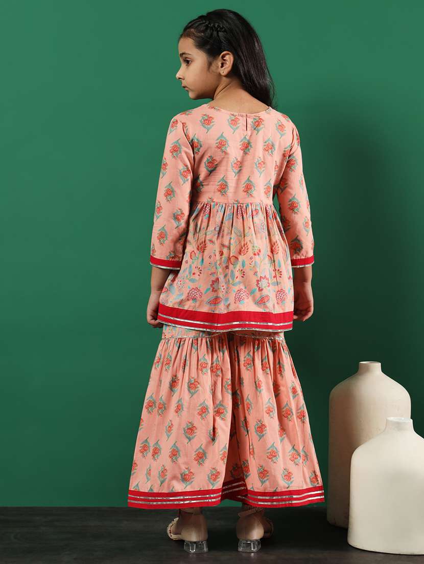 peach cotton kurta sharara set  - 21083058 -  Standard Image - 3