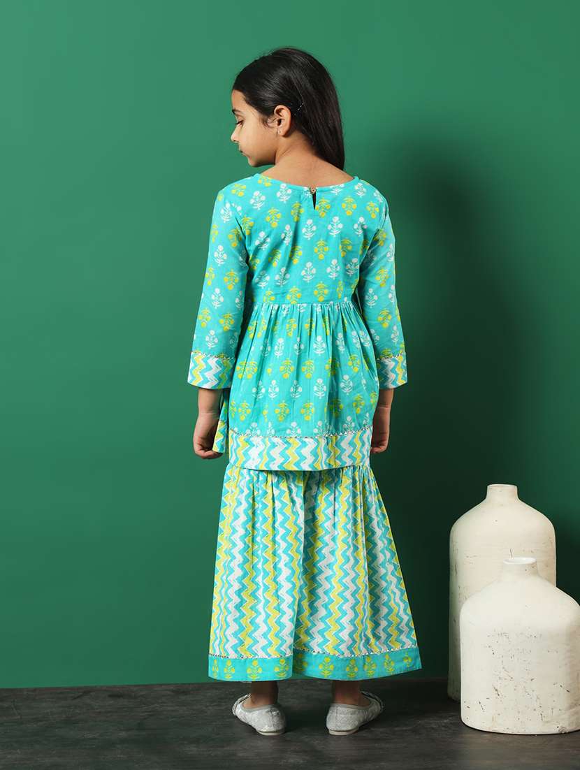 turquoise cotton kurta sharara set - 21083059 -  Standard Image - 3
