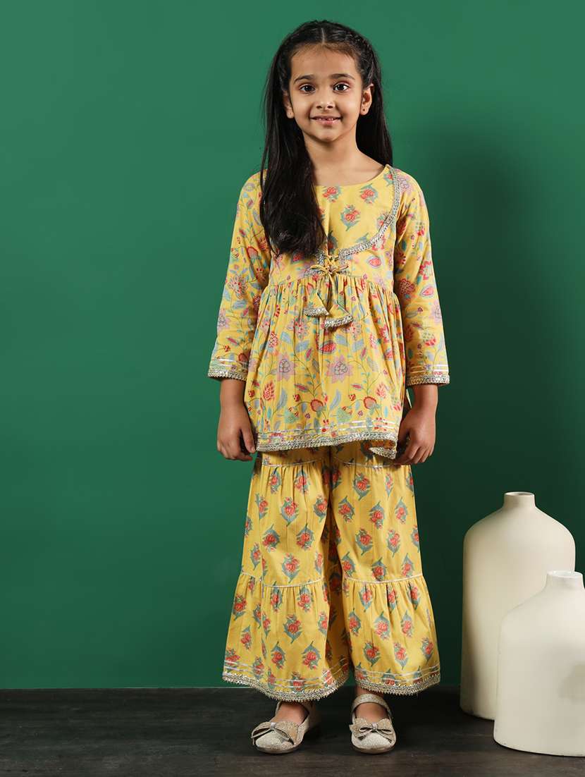 yellow cotton kurta sharara set - 21083061 - Zoom Image - 0