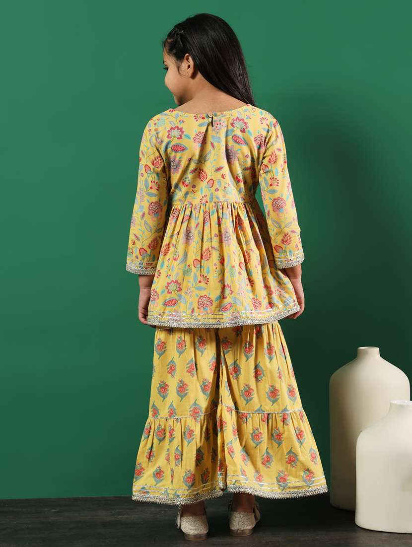 yellow cotton kurta sharara set - 21083061 - Standard Image - 3