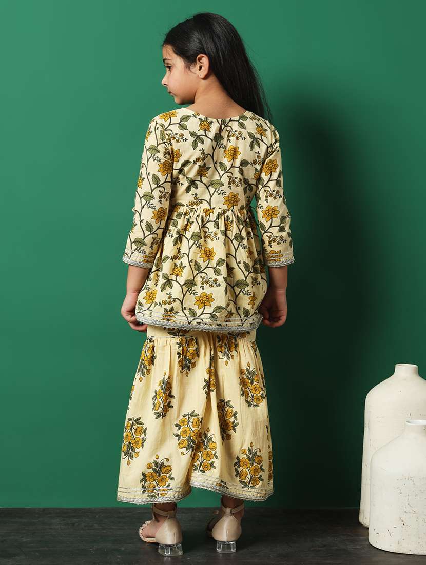 beige cotton kurta sharara set - 21083065 -  Standard Image - 3