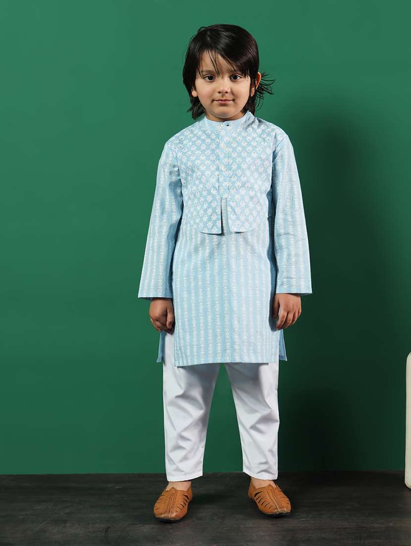light blue coated kurta set - 21083084 -  Zoom Image - 0