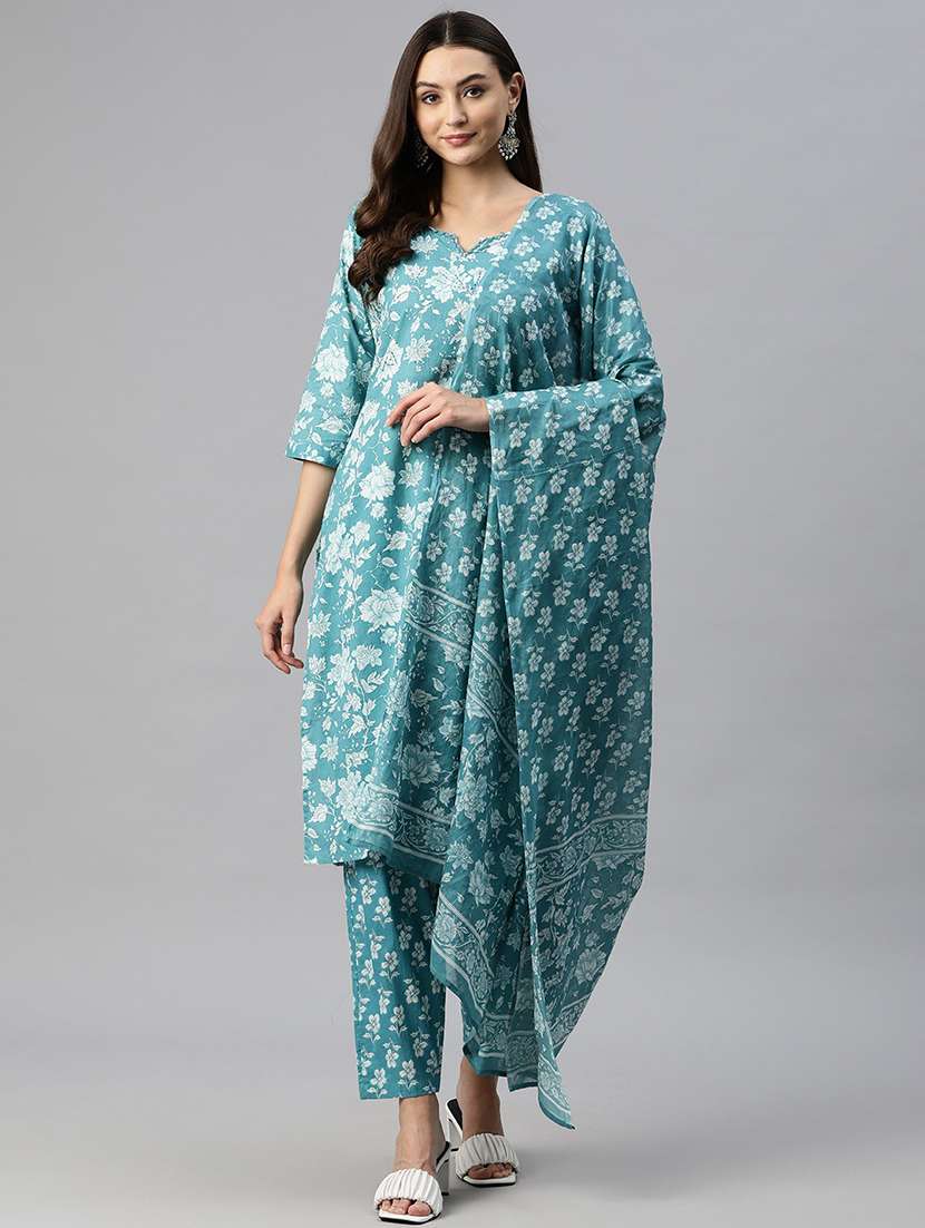 women three quarter sleeve kurta pant with dupatta set - 21087629 -  Zoom Image - 0