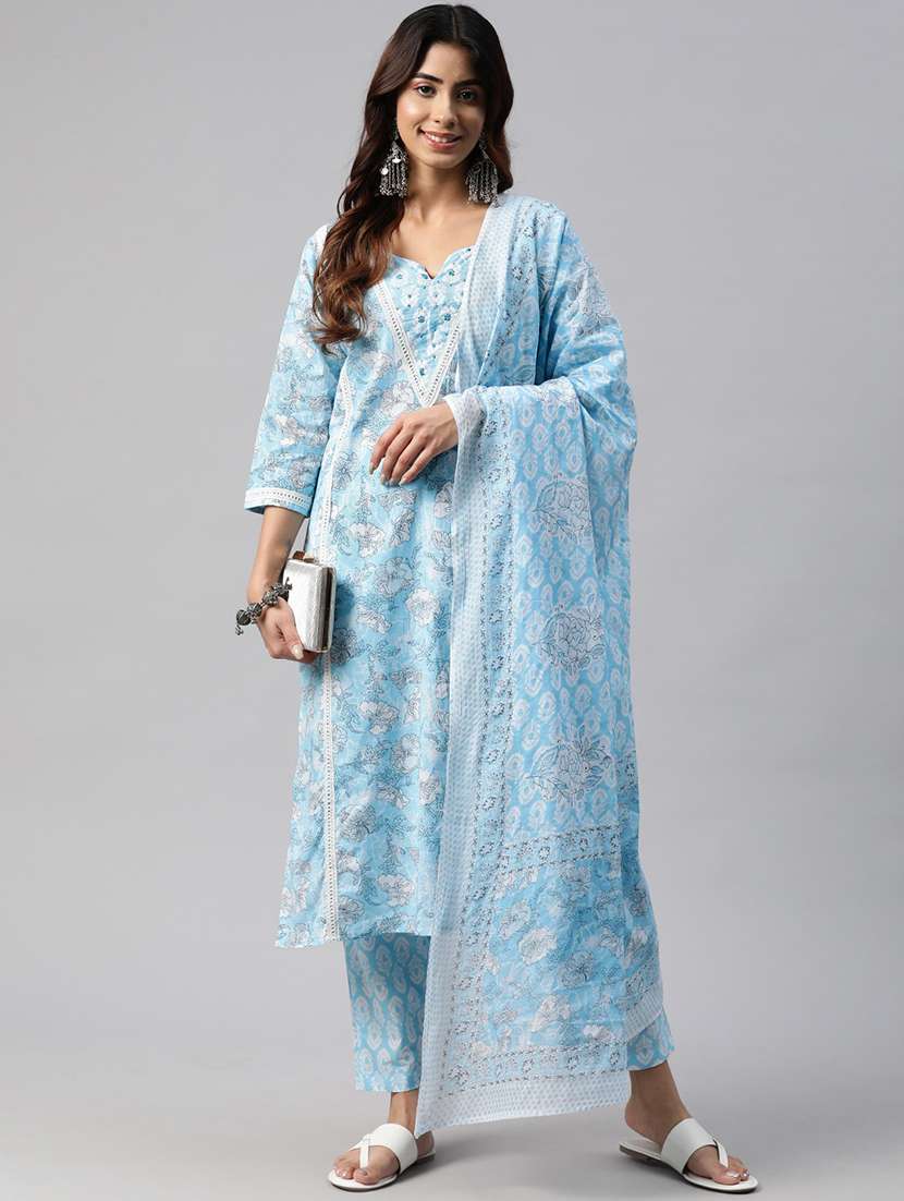 women three quarter sleeve kurta pant with dupatta set - 21087632 -  Zoom Image - 0