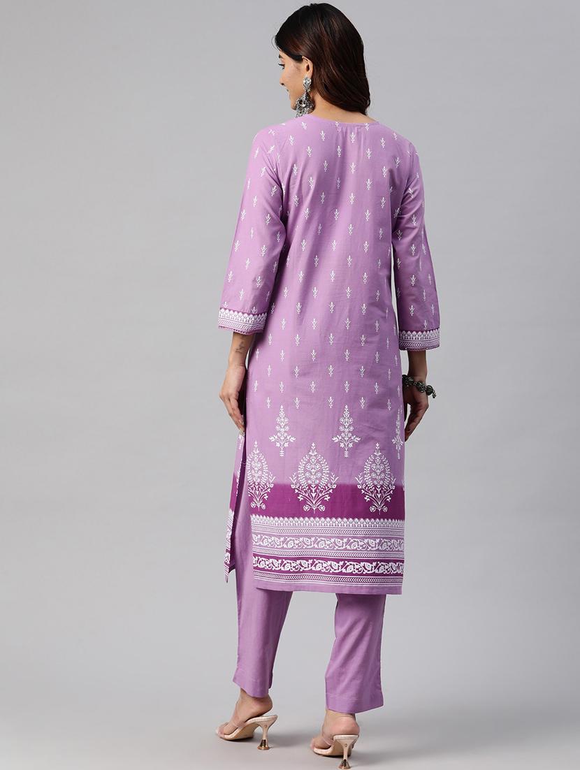 women three quarter sleeve kurta pant set - 21087658 - Standard Image - 3