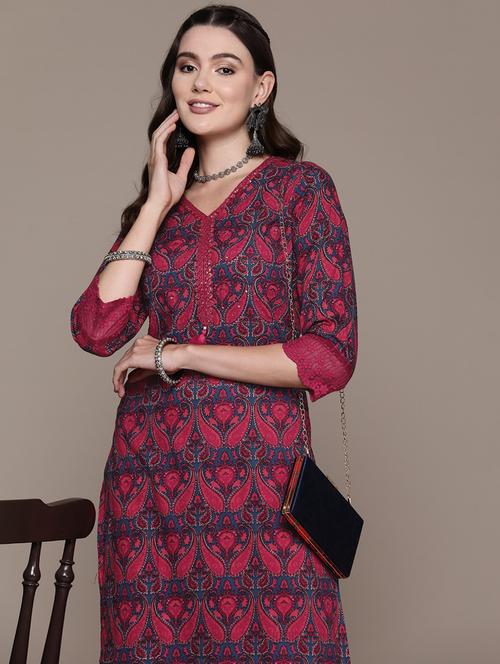 teal blue & pink printed kurta & pants set - 21087663 -  Standard Image - 0