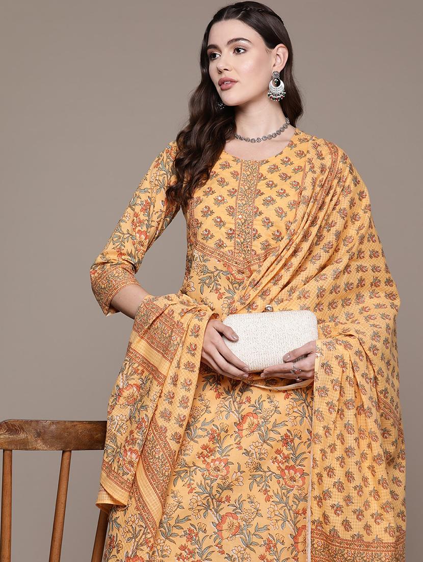 women three quarter sleeve kurta pant with dupatta set - 21087683 - Standard Image - 3