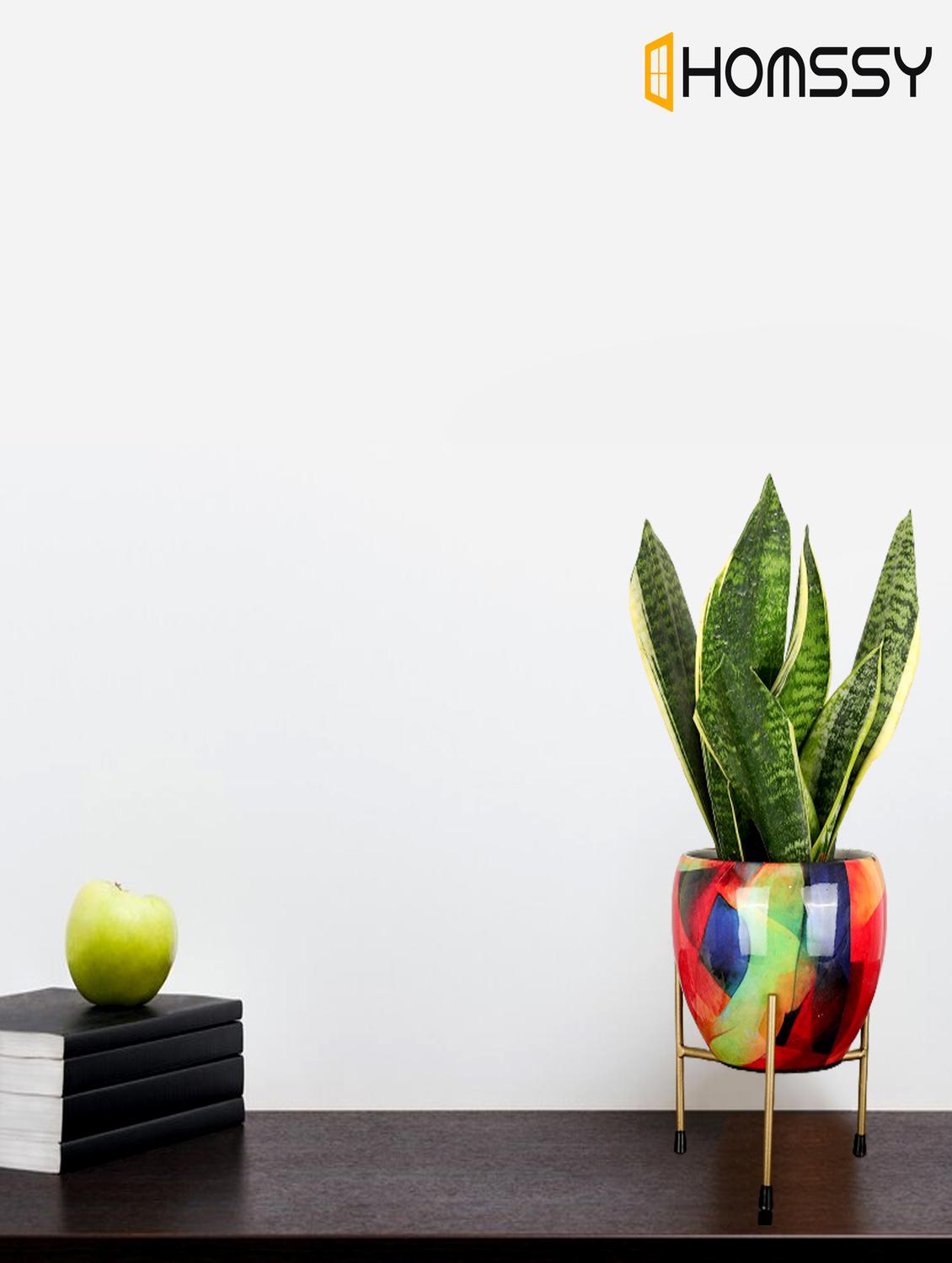 homssy printed metal planter with tripod metal stand multicolour for home decor (pack of 2) - 21092372 -  Zoom Image - 0