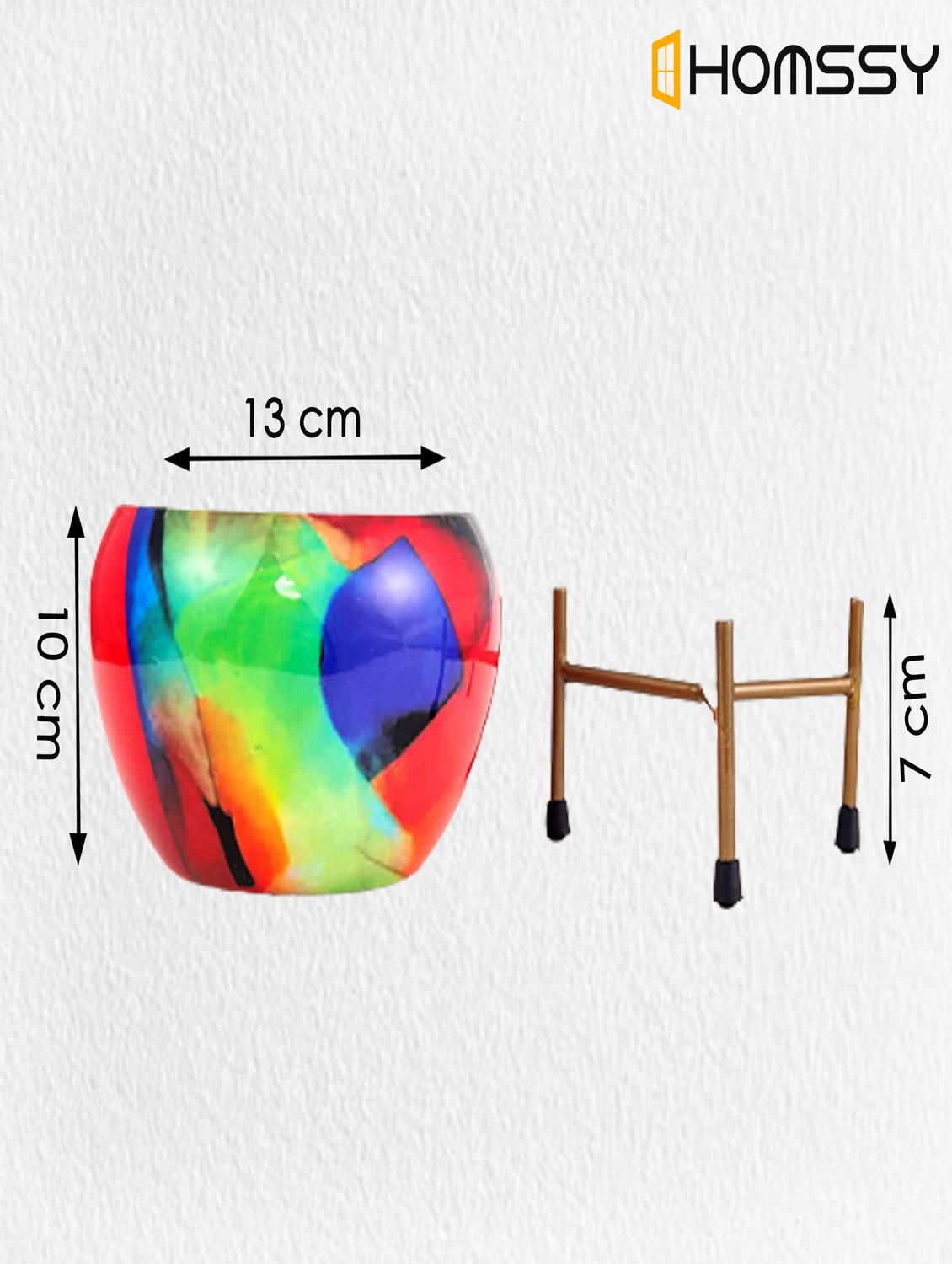 homssy printed metal planter with tripod metal stand multicolour for home decor (pack of 2) - 21092372 - Standard Image - 5