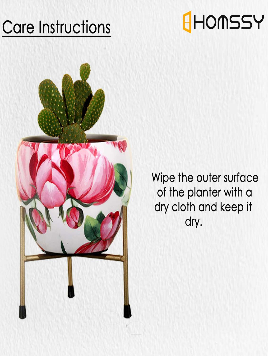 printed metal planter with tripod stand red & white floral home decor (plants not included) pack of 2 - 21092374 -  Standard Image - 5