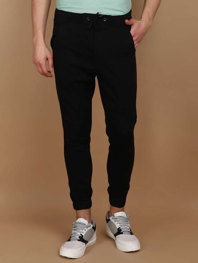 men solid mid rise jogger