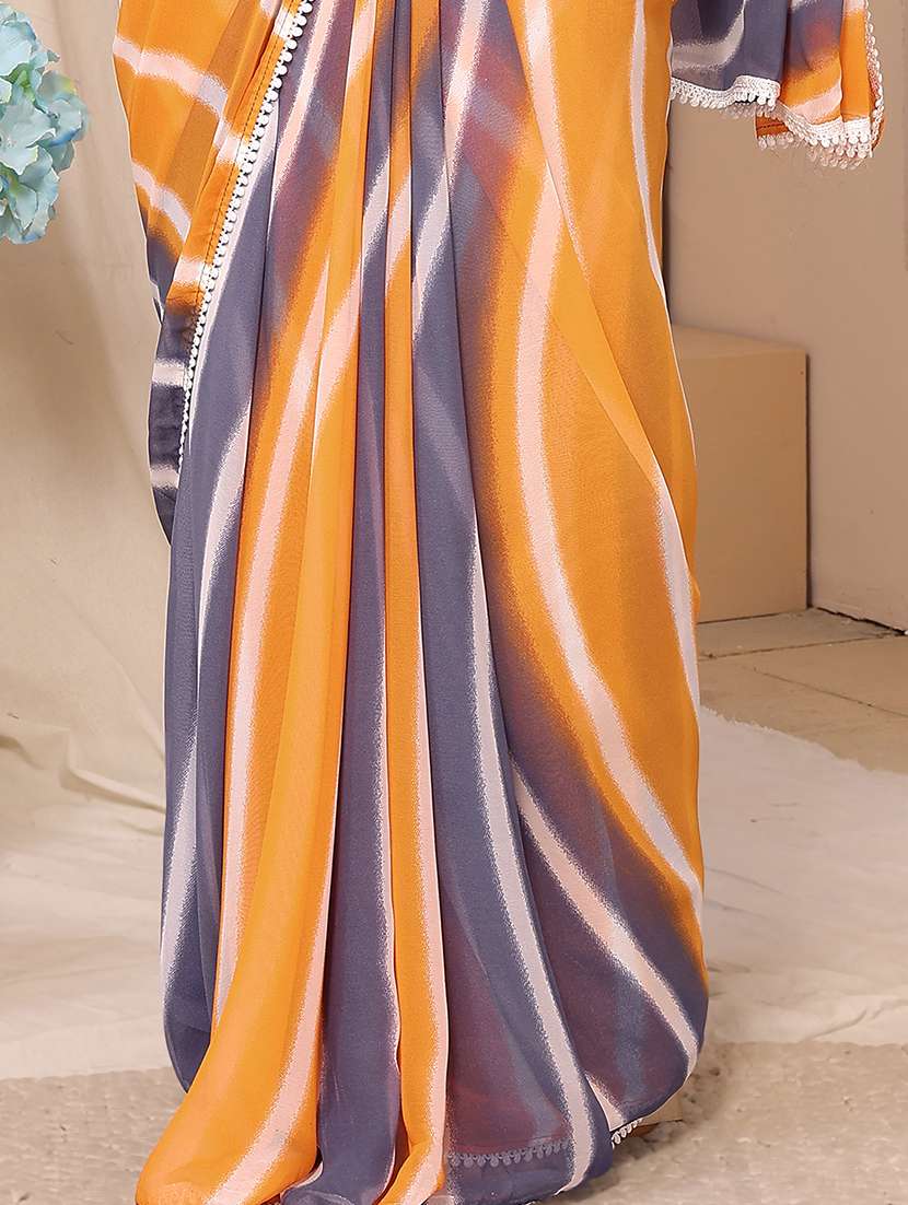 women mustard leheriya printed saree with blouse - 21093541 -  Standard Image - 3