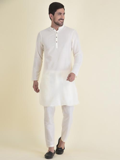 men solid white kurta & trouser set - 21096900 - Standard Image - 0