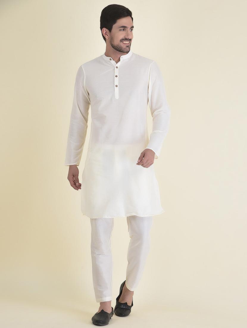 men solid white kurta & trouser set - 21096900 - Zoom Image - 0