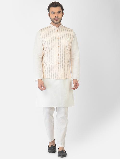 men white stripes kurta with trousers ethnic wear set - 21096929 - Standard Image - 0