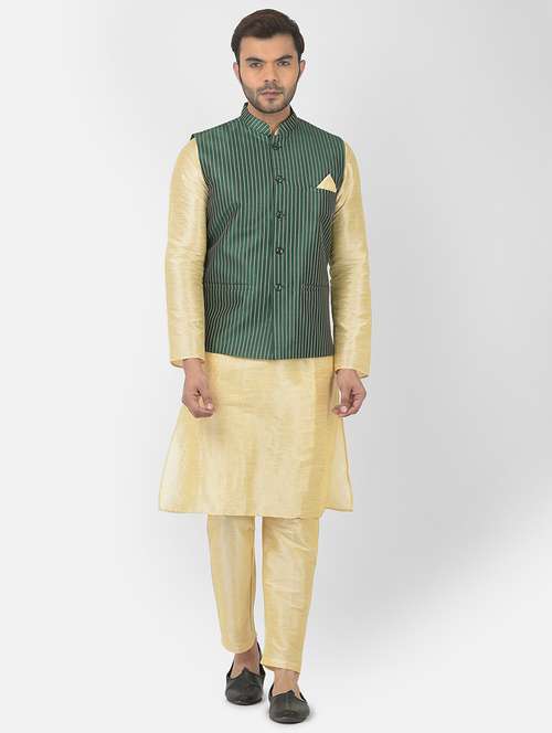 tmen long sleeve self-designed kurta with pyjama ethnic wear set - 21096933 - Standard Image - 0