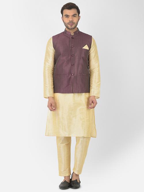 men long sleeve self-designed kurta with trousers ethnic wear set - 21096934 -  Standard Image - 0