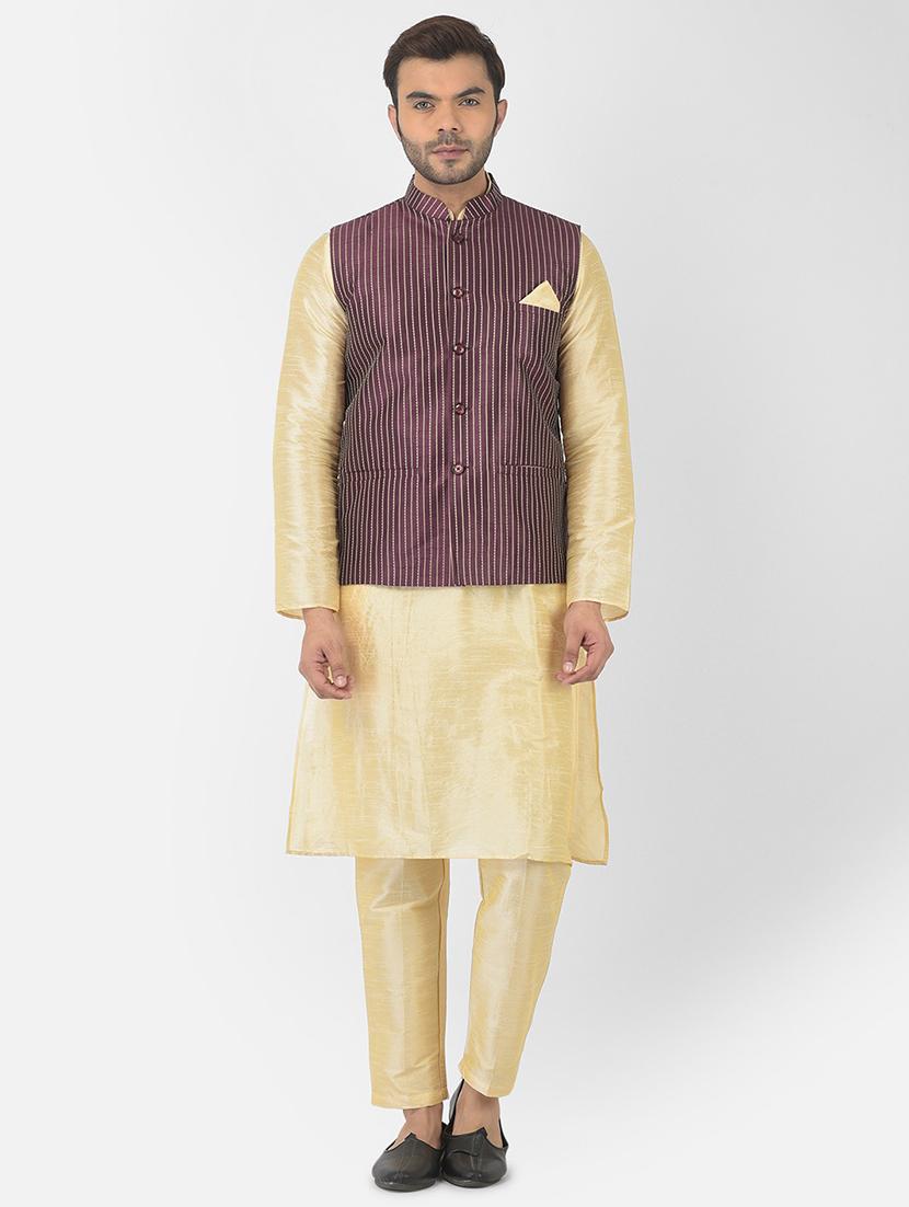 men long sleeve self-designed kurta with trousers ethnic wear set - 21096934 -  Zoom Image - 0
