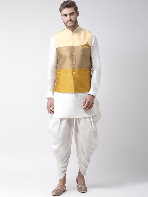 men white colorblocked jacket detailed dhoti kurta set - 21097208 - Standard Image - 0