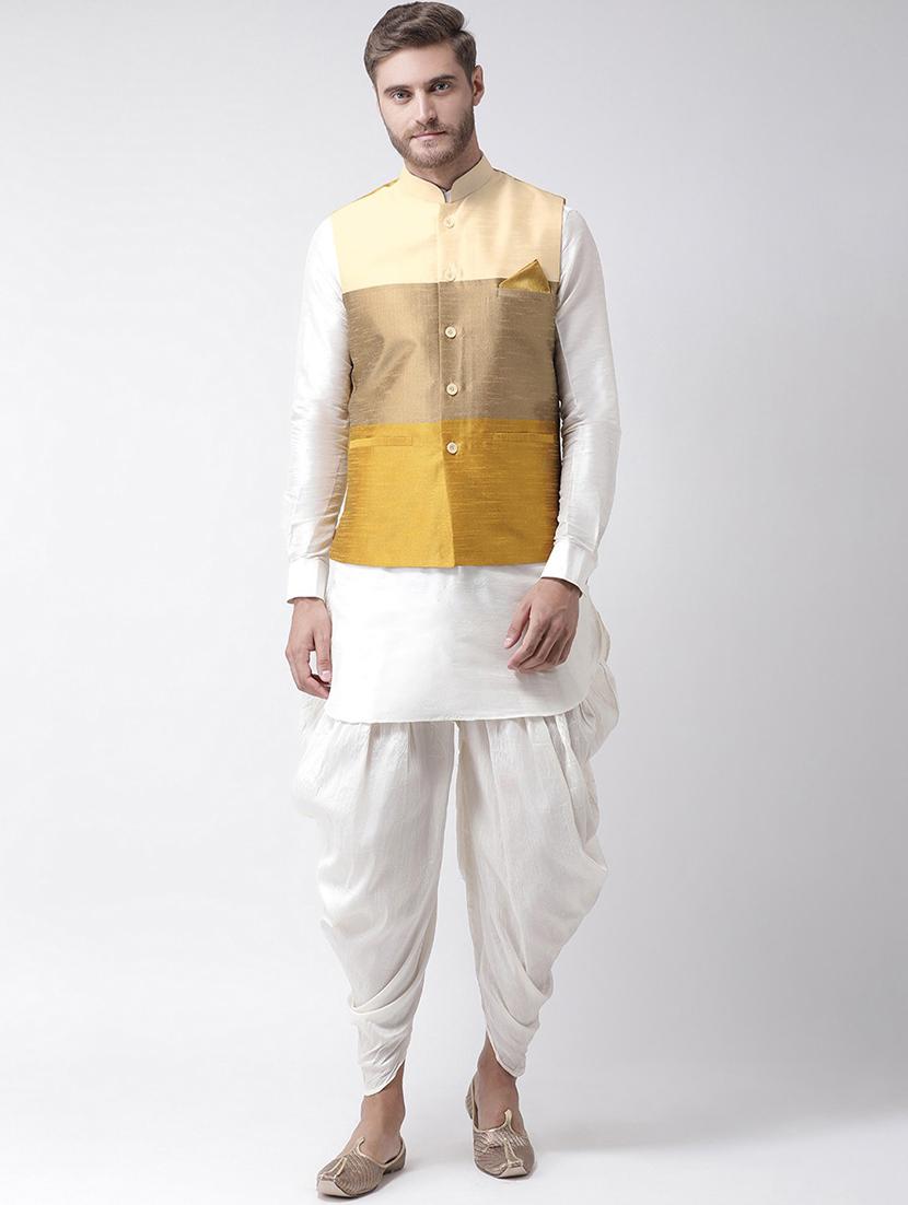 men white colorblocked jacket detailed dhoti kurta set - 21097208 - Zoom Image - 0