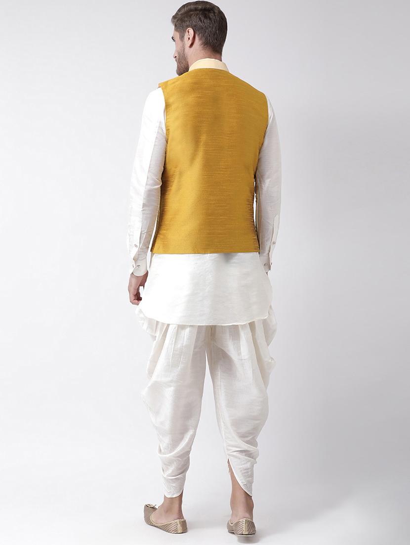 men white colorblocked jacket detailed dhoti kurta set - 21097208 - Standard Image - 3
