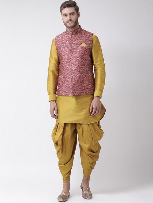 men mandarin neck kurta dhoti with jacket - 21097444 - Standard Image - 0